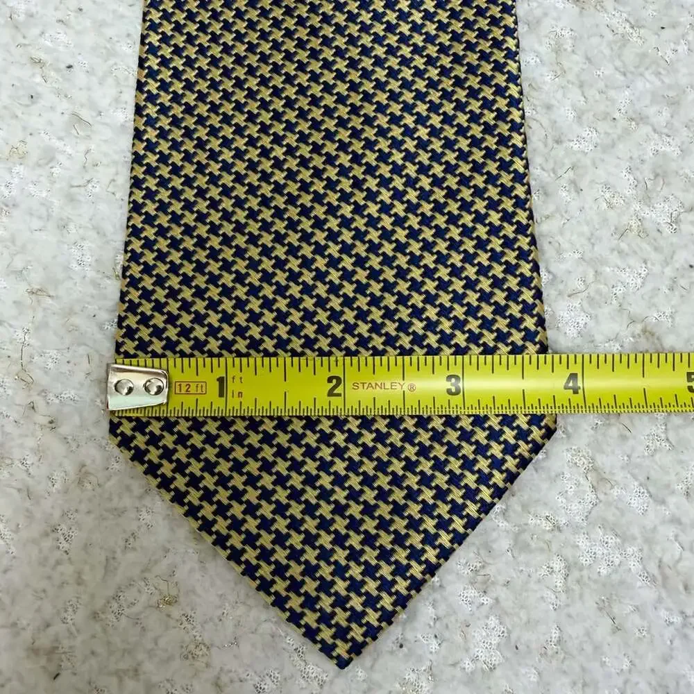 Brooks Brothers Silk Houndstooth Necktie Blue Gold